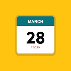 friday 28 march icon with black background, calender icon