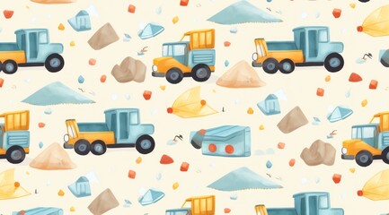 seamless pattern of little boy dump trucks