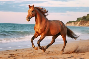 Fototapeta na wymiar a horse is running on the beach