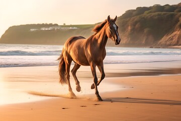 a horse is running on the beach