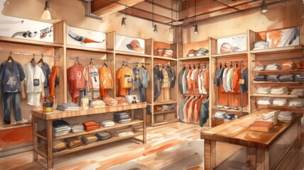 Sporting goods store with warm and inviting earthy tones. Generative AI. - obrazy, fototapety, plakaty