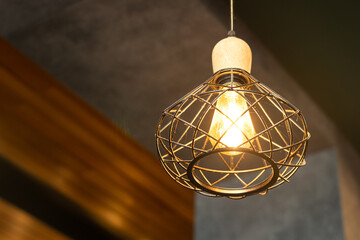 Luxury bird nest design of a metal ceiling  lighting lamp which is glowing in warmlight shade....