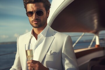 Young rich prosperous confident businessman stylish fashionable man guy male in white trendy suite...