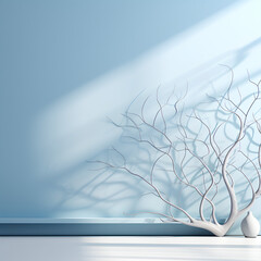 A clean white wall with only a few trees., Created with generative AI