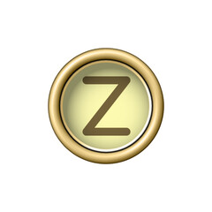 Letter Z. Vintage golden typewriter button isolated on white background. Graphic design element for scrapbooking, sticker, web site, symbol, icon. Vector illustration.