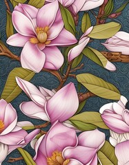 Illustration of Magnolia in spring Patern Ai generated