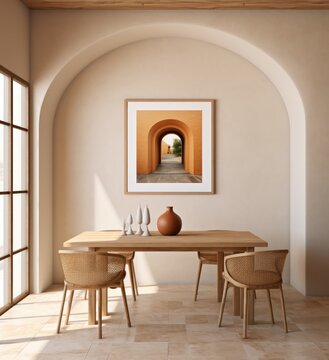 Minimalist dinning room in beige colors