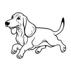 Basset hound, hand drawn cartoon character, dog icon.