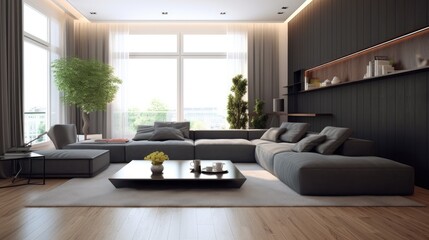 Beautiful living room with modern sofa. Generative ai