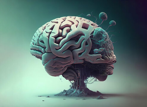 Future brain steampunk style, AI generated