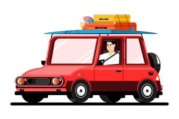 Fototapeta premium Man driving on personal car, Travel car to summer on isolated background, Digital marketing illustration.