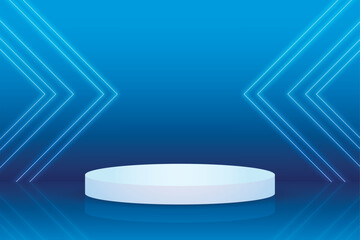Podium Background and Neon lights realistic vector with geometrical 3d shapes