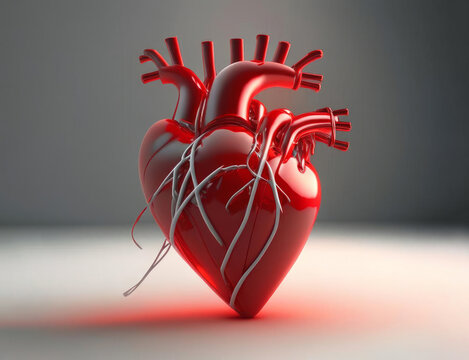 Realistic 3d red heart, AI generated