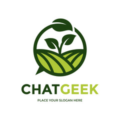 Chat geek vector logo template. This design use field and chat symbol. Suitable for communication, nature.