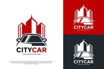 Naklejka premium City car vector logo template. This design use car and building symbol. Suitable for business, automotive.