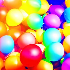 Fototapeta na wymiar Bright abstract background of jumble of rainbow colored balloons celebrating gay pride