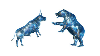 Fototapeta premium bull and bear in stock market financial concept, bullish trend of financial growth 3d render 
