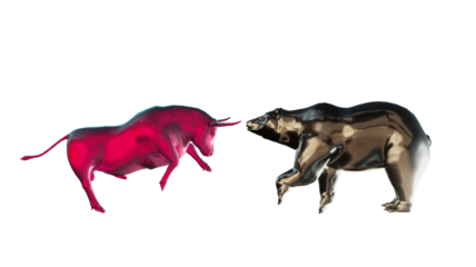 bull and bear in stock market financial concept, bullish trend of financial growth 3d render 