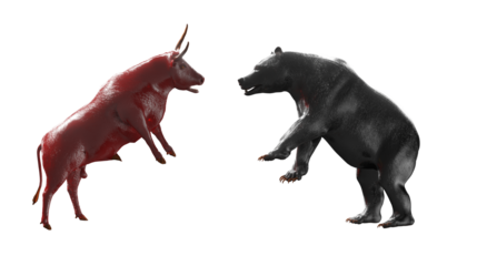 bull and bear in stock market financial concept, bullish trend of financial growth 3d render 