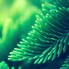 Close up of pine leaves in bright green color tone