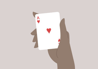 A hand holding the ace of hearts