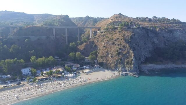 Aerial view of Caminia in summer, coastline of Calabria, Italy