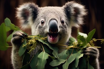 Koala is eating eucalyptus leaves. Generative AI