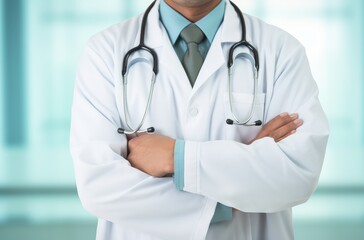 a male doctor posing with his arms crossed , generative artificial intelligence