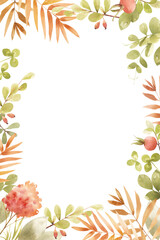 autumn watercolor frame with flowers and leaves