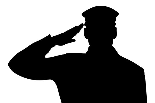 Army soldier giving salute silhouette. Vector illustration