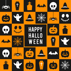Happy Halloween Checkered Pattern background vector illustration. Halloween icon elements