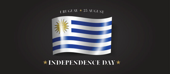 Uruguay happy independence day greeting card, banner with template text vector illustration