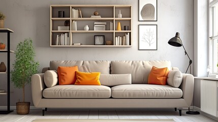 Cozy living room with warm interior colors. Generative ai