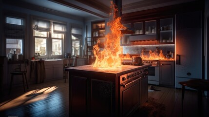 A fire in the kitchen. Created with Generative AI.	

