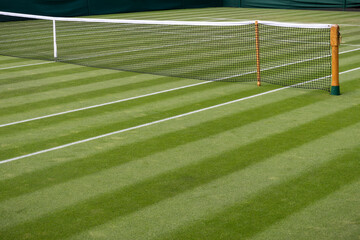 Tennis grass court at pro tournament ready for action