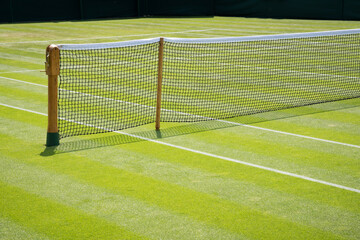 Fototapeta premium Lawn tennis court and net in sunshine 