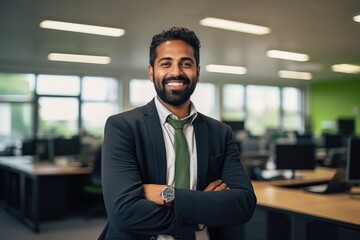Fototapeta premium business man with his arms folded in the office. generative artificial intelligence