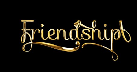 Happy Friendship Day Text Animation in luxury gold color and alpha matte on the transparent background. Handwritten modern calligraphy text animated. Great for Friendship day celebration
