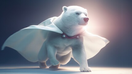 cute Polar Bear superhero cartoon. Created with generative AI.