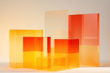 Acrylic blocks in oranges, yellows and transparent colors generative ai