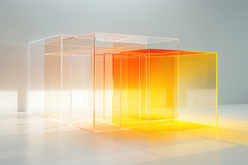 Acrylic blocks in oranges, yellows and transparent colors generative ai