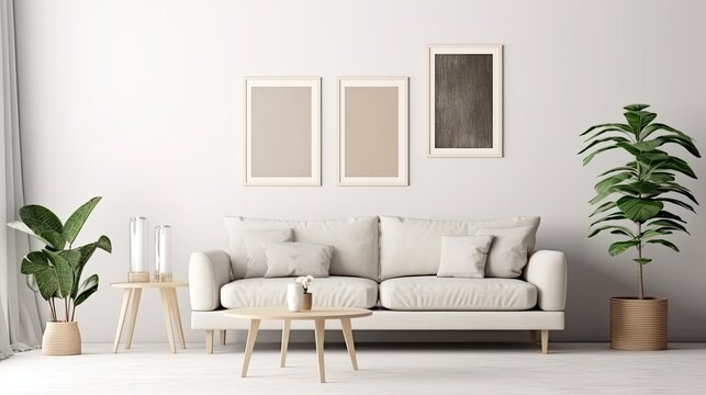 Modern living room interior mock poster frame. Generative ai