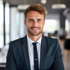 Naklejka premium smiling businessman, generative artificial intelligence