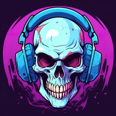 vintage skull illustration with headphones generated by ai