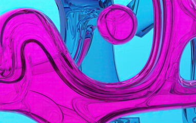 Futuristic Design: Smooth Flowing Shapes in pink and blue Transparent Glass 3D Render - Modern Abstract Wallpaper
