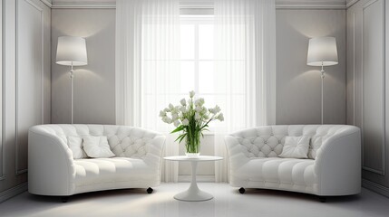 A white lounge zone interior sofa with two armchairs. Generative ai