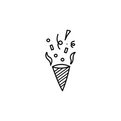 cute party popper isolated confetti explosion firecrackers celebration vector drawing illustration hand drawn style