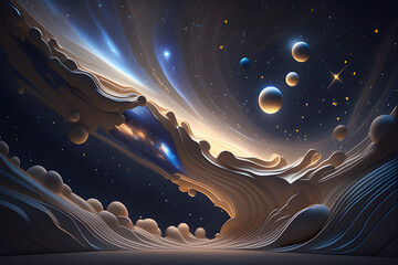 The Milky Way full of night sky and falling shooting stars. Generative AI