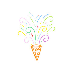 cute party popper isolated confetti explosion firecrackers celebration vector drawing illustration hand drawn style