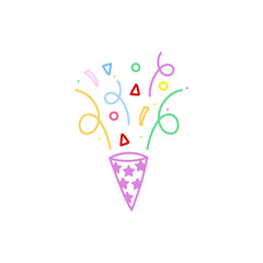 cute party popper isolated confetti explosion firecrackers celebration vector drawing illustration hand drawn style